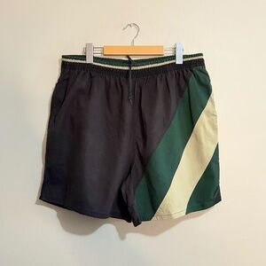 Vintage 90s Basic Editions Green & Brown Cotton Hybrid Swim Shorts
